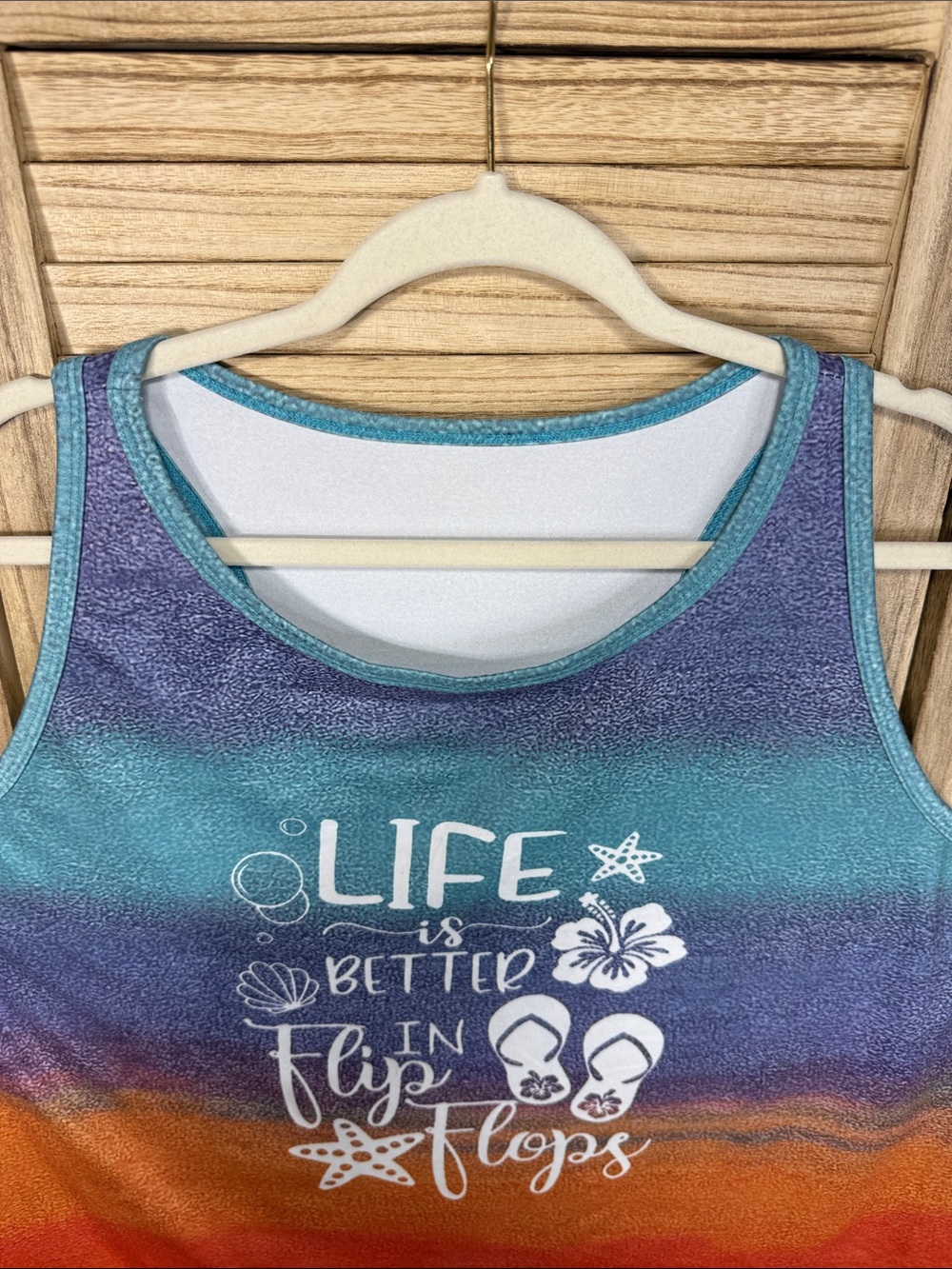 Life Is Better In Flip Flops Ombre Tank Top - Teal, Purple, Orange, Red Size 5XL - Picture 4 of 10